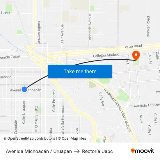 Avenida Michoacán / Uruapan to Rectoría Uabc map