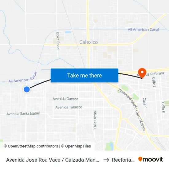 Avenida José Roa Vaca / Calzada Manuel Gómez Morín to Rectoría Uabc map