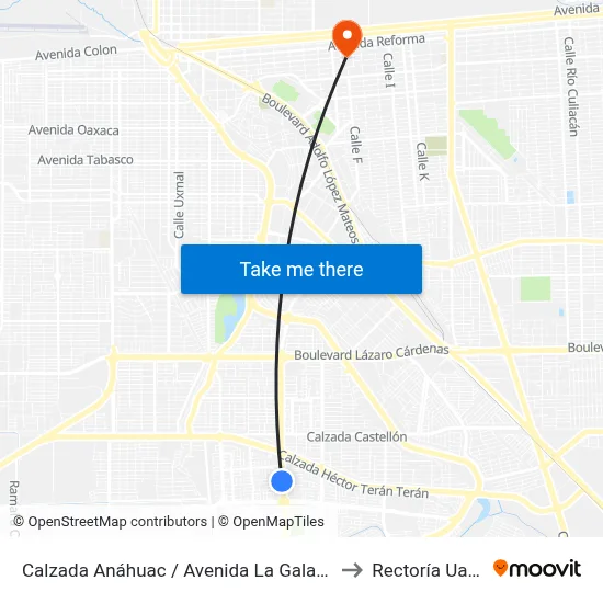 Calzada Anáhuac / Avenida La Galatea to Rectoría Uabc map