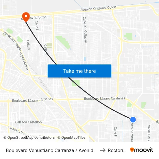 Boulevard Venustiano Carranza / Avenida Valle De Las Banderas to Rectoría Uabc map