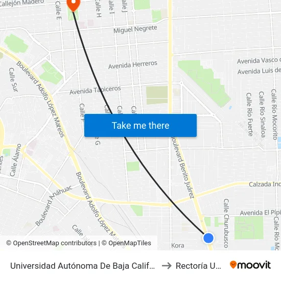 Universidad Autónoma De Baja California to Rectoría Uabc map