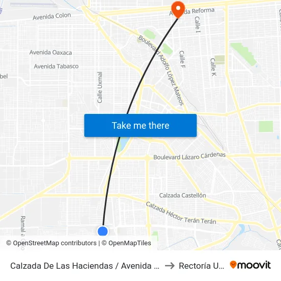 Calzada De Las Haciendas / Avenida Barcino to Rectoría Uabc map
