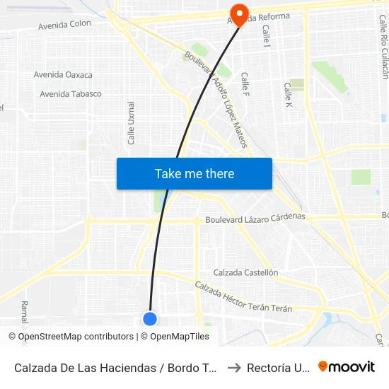 Calzada De Las Haciendas / Bordo Tulechek to Rectoría Uabc map