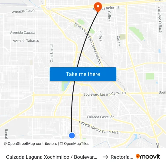 Calzada Laguna Xochimilco / Boulevard De Los Monarcas to Rectoría Uabc map