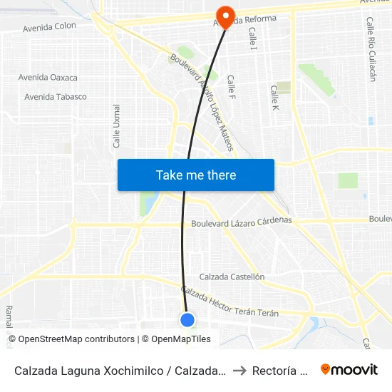 Calzada Laguna Xochimilco / Calzada Anáhuac to Rectoría Uabc map