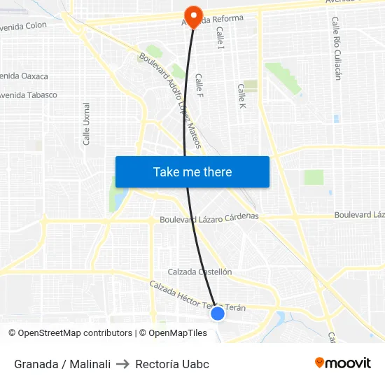 Granada / Malinali to Rectoría Uabc map