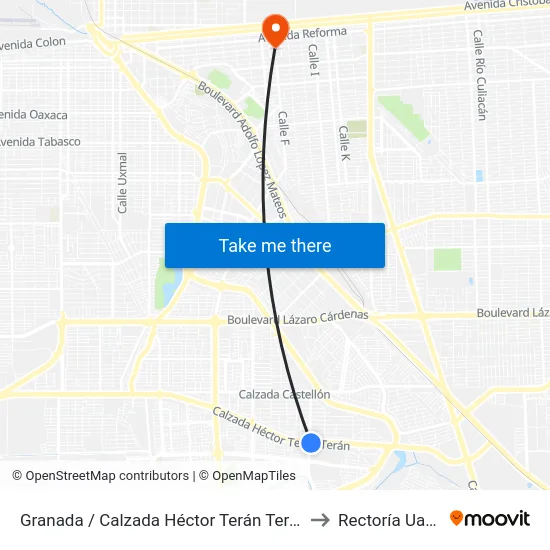 Granada / Calzada Héctor Terán Terán to Rectoría Uabc map