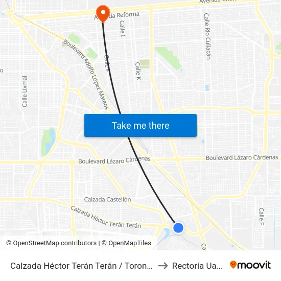 Calzada Héctor Terán Terán / Toronto to Rectoría Uabc map