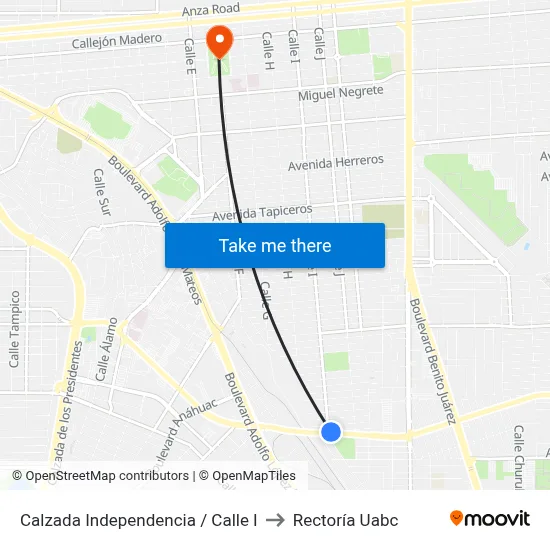 Calzada Independencia / Calle I to Rectoría Uabc map
