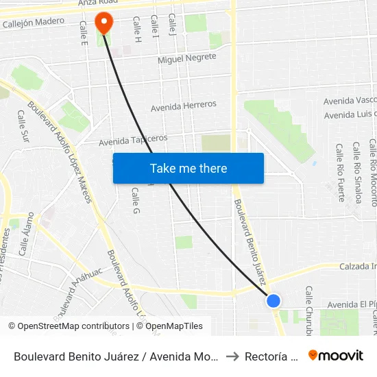 Boulevard Benito Juárez / Avenida Molino Del Rey to Rectoría Uabc map