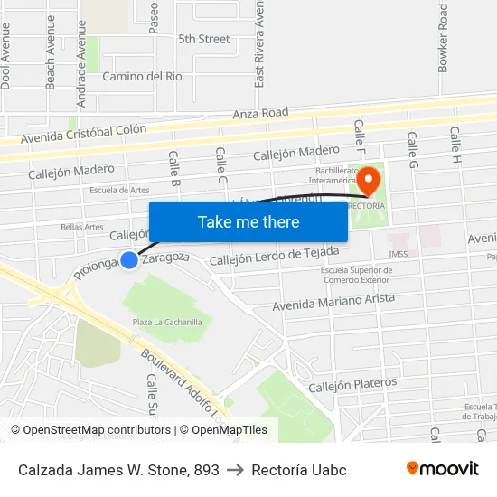 Calzada James W. Stone, 893 to Rectoría Uabc map