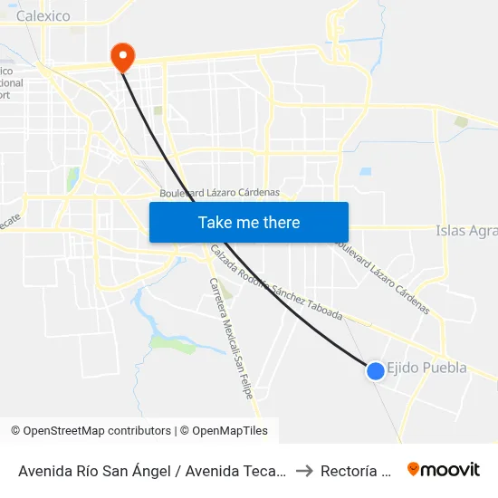 Avenida Río San Ángel / Avenida Tecamachalco to Rectoría Uabc map