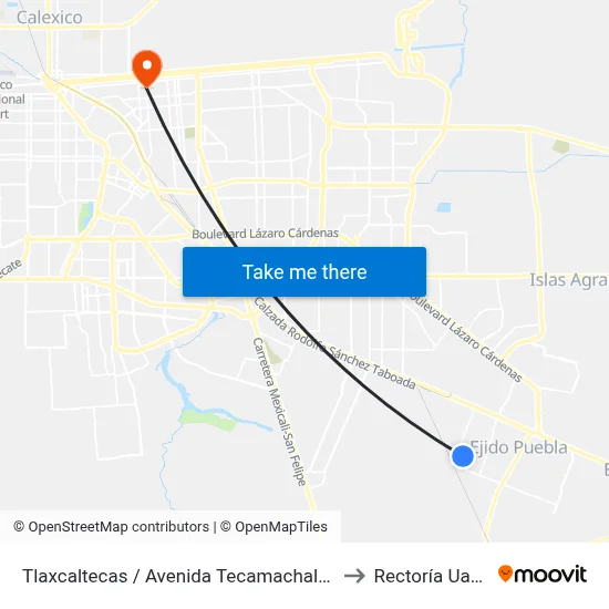 Tlaxcaltecas / Avenida Tecamachalco to Rectoría Uabc map