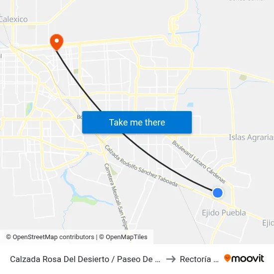 Calzada Rosa Del Desierto / Paseo De Las Arboledas to Rectoría Uabc map