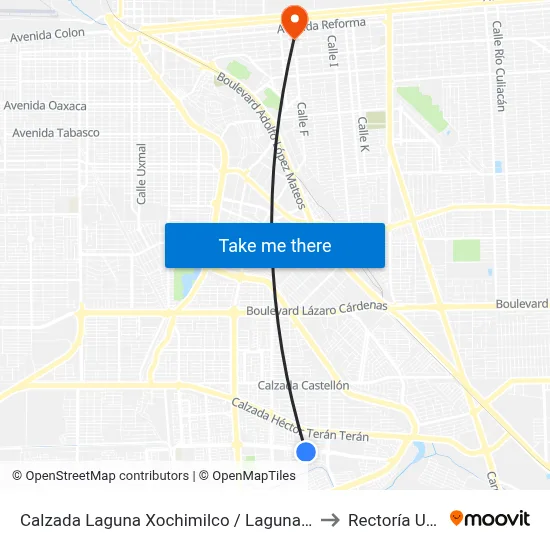 Calzada Laguna Xochimilco / Laguna Verde to Rectoría Uabc map