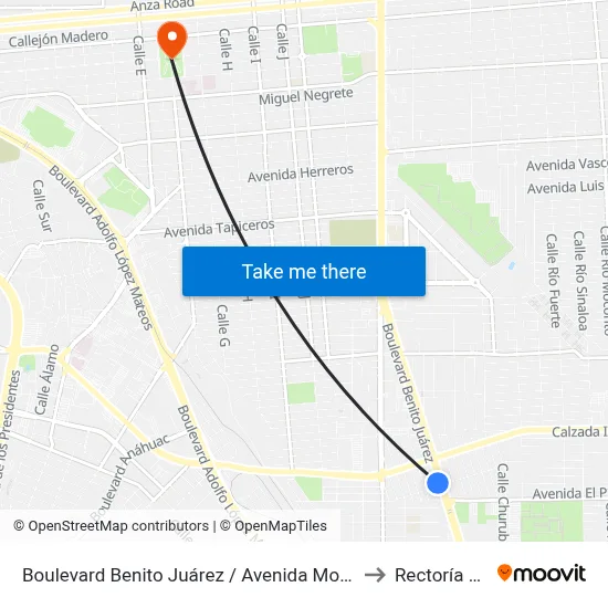 Boulevard Benito Juárez / Avenida Molino Del Rey to Rectoría Uabc map