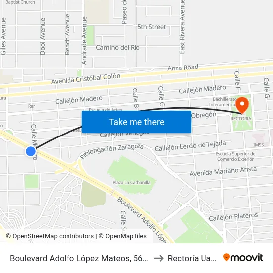 Boulevard Adolfo López Mateos, 562a to Rectoría Uabc map