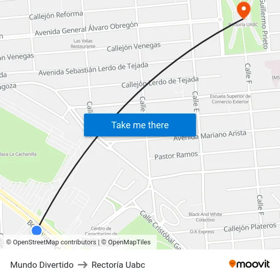 Mundo Divertido to Rectoría Uabc map