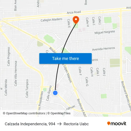Calzada Independencia, 994 to Rectoría Uabc map