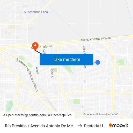 Río Presidio / Avenida Antonio De Mendoza to Rectoría Uabc map