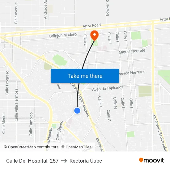 Calle Del Hospital, 257 to Rectoría Uabc map