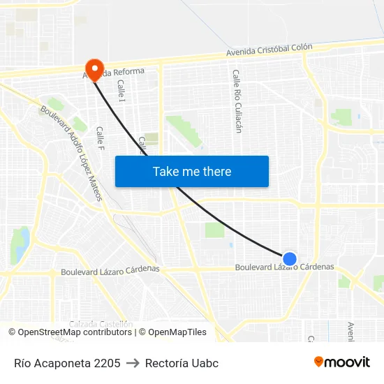 Río Acaponeta 2205 to Rectoría Uabc map