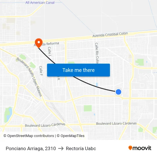 Ponciano Arriaga, 2310 to Rectoría Uabc map