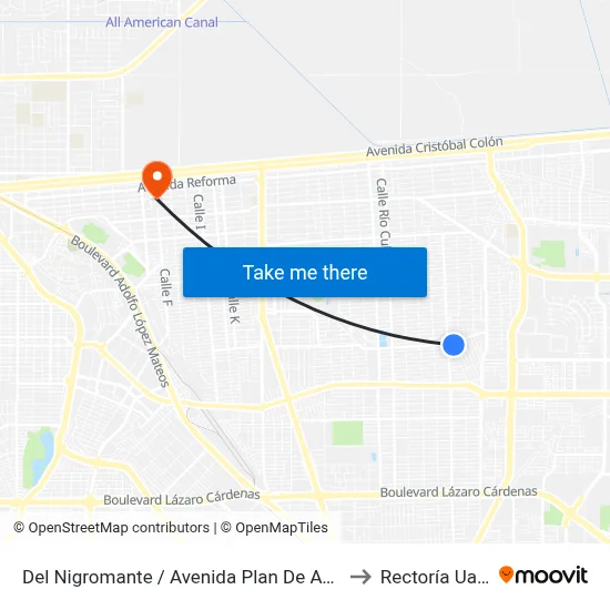 Del Nigromante / Avenida Plan De Ayutla to Rectoría Uabc map