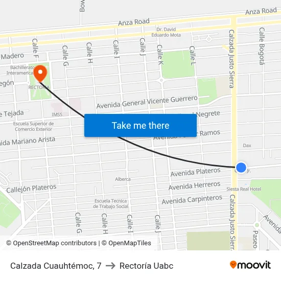 Calzada Cuauhtémoc, 7 to Rectoría Uabc map
