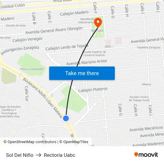 Sol Del Niño to Rectoría Uabc map