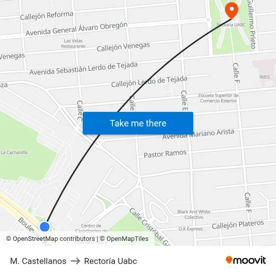 M. Castellanos to Rectoría Uabc map