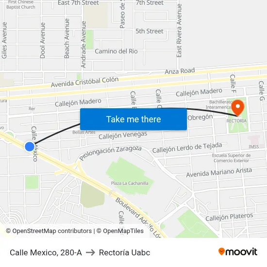 Calle Mexico, 280-A to Rectoría Uabc map