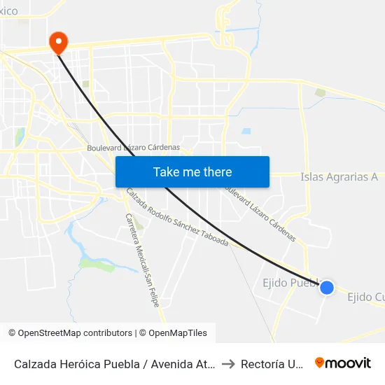 Calzada Heróica Puebla / Avenida Atlixco to Rectoría Uabc map