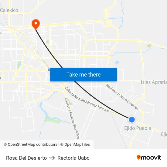 Rosa Del Desierto to Rectoría Uabc map