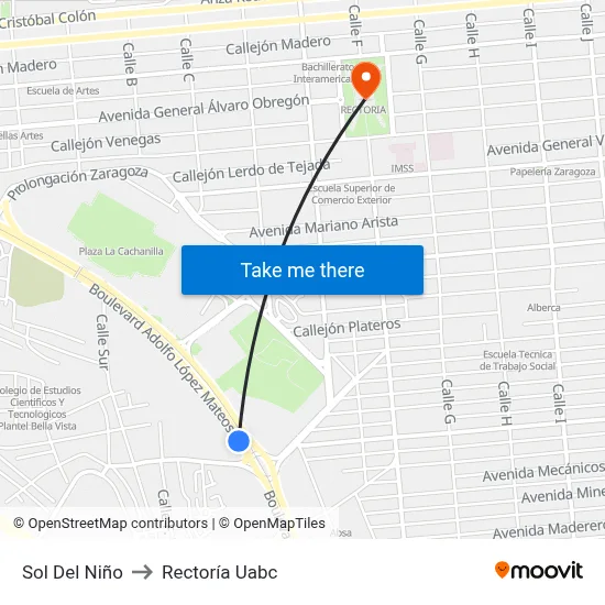Sol Del Niño to Rectoría Uabc map