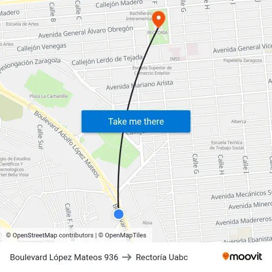 Boulevard López Mateos 936 to Rectoría Uabc map