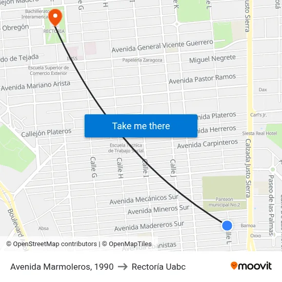 Avenida Marmoleros, 1990 to Rectoría Uabc map
