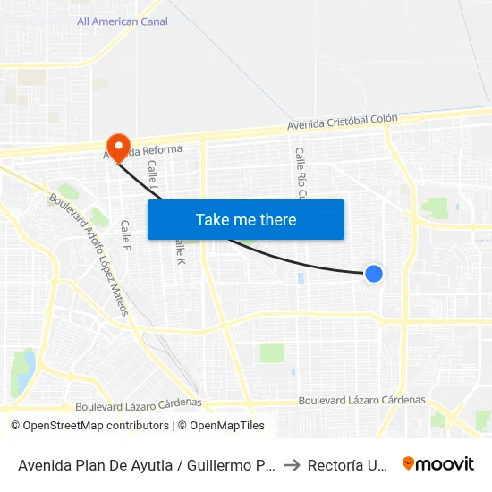 Avenida Plan De Ayutla / Guillermo Prieto to Rectoría Uabc map