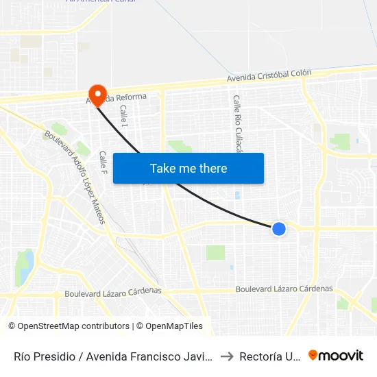 Río Presidio / Avenida Francisco Javier Mina to Rectoría Uabc map