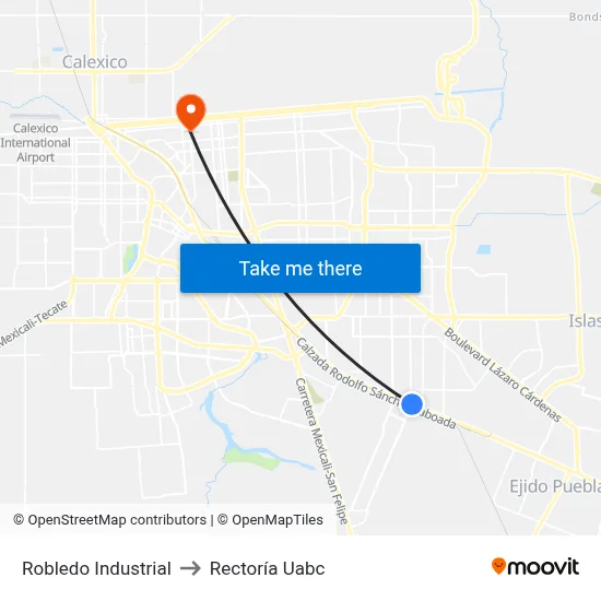 Robledo Industrial to Rectoría Uabc map