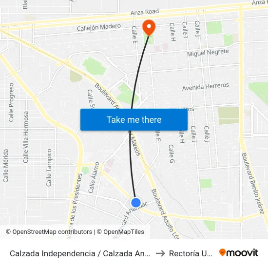 Calzada Independencia / Calzada Anáhuac to Rectoría Uabc map