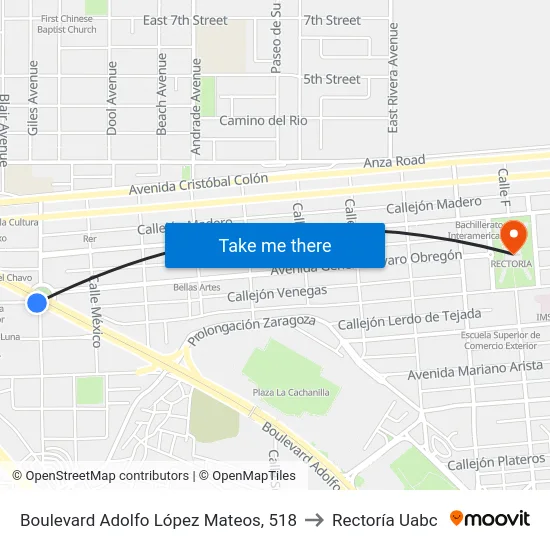 Boulevard Adolfo López Mateos, 518 to Rectoría Uabc map