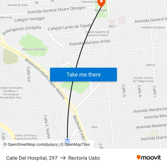 Calle Del Hospital, 297 to Rectoría Uabc map