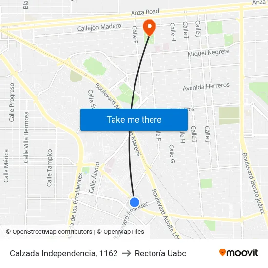 Calzada Independencia, 1162 to Rectoría Uabc map