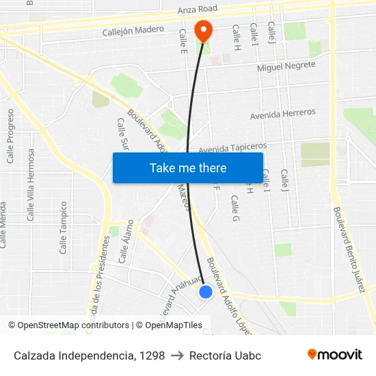 Calzada Independencia, 1298 to Rectoría Uabc map