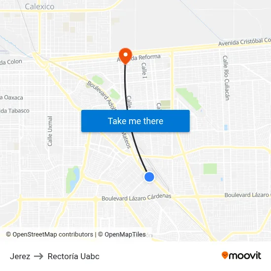 Jerez to Rectoría Uabc map