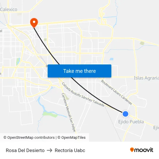 Rosa Del Desierto to Rectoría Uabc map