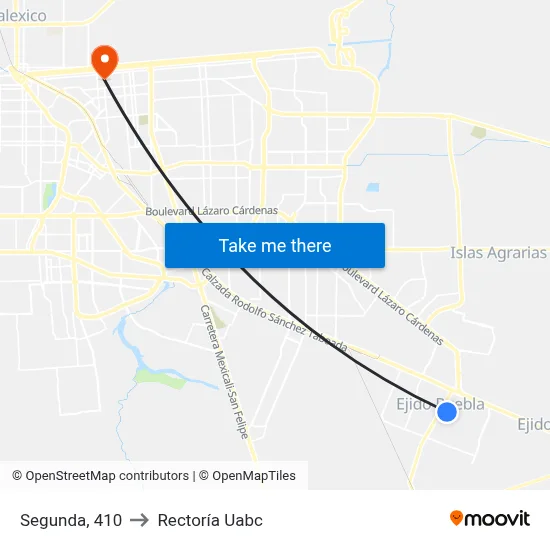 Segunda, 410 to Rectoría Uabc map