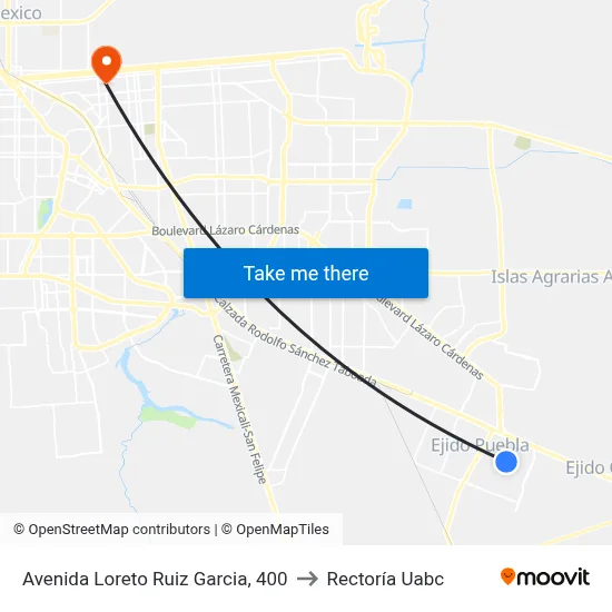 Avenida Loreto Ruiz Garcia, 400 to Rectoría Uabc map