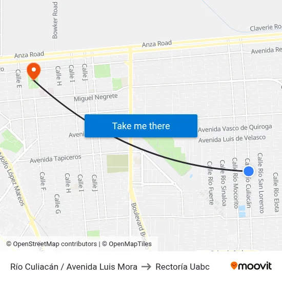 Río Culiacán / Avenida Luis Mora to Rectoría Uabc map